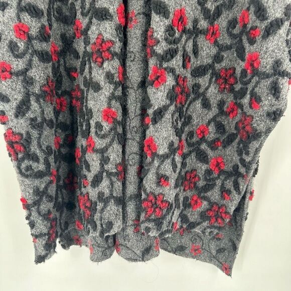 Jperico Women's Floral Wool Blend Cardigan Poncho Sweater Gray Red One Size - Picture 2 of 8